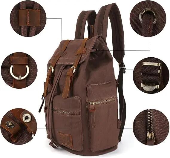 Sac à dos vintage unisexe en cuir et toile – Style décontracté, idéal pour les c 3/7
