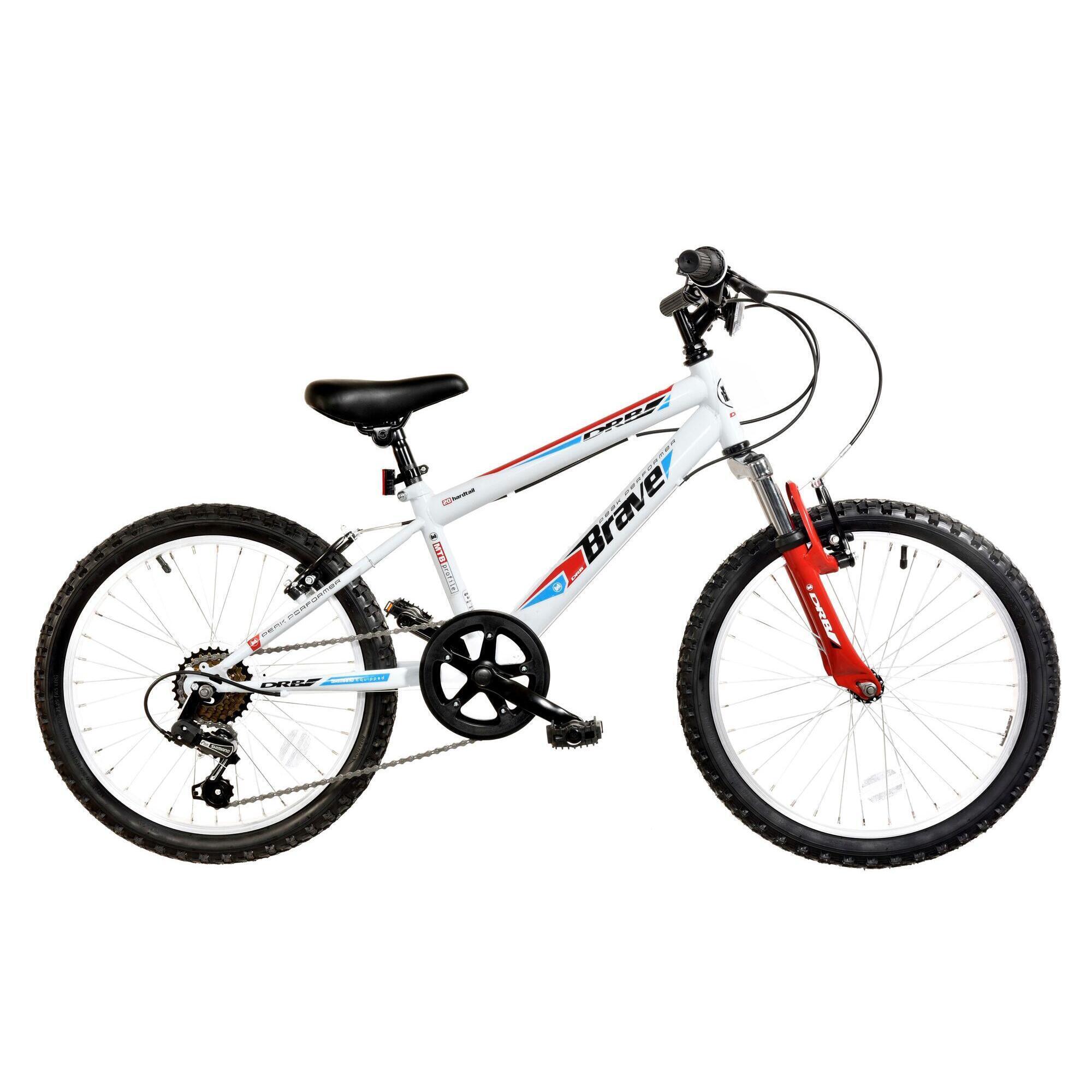 DRB Brave Junior Hardtail Mountain Bike 20In Wheel 6 Speed Gloss White Red DALLINGRIDGE Decathlon