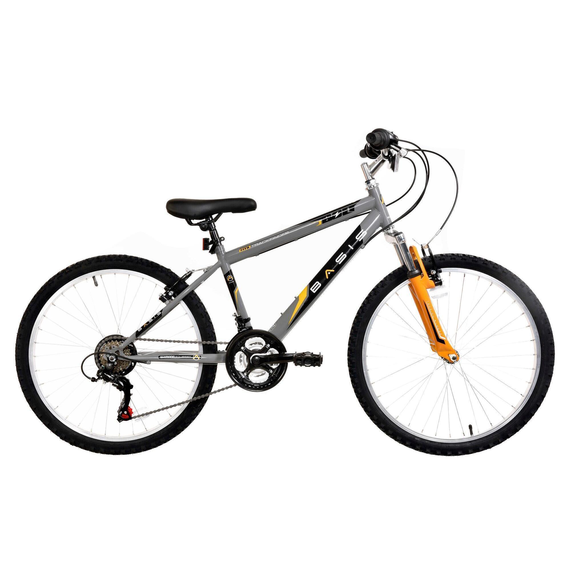 BASIS Basis Bolt Boys Hardtail Mountain Bike, 24In Wheel, 18 Speed - Grey/Orange