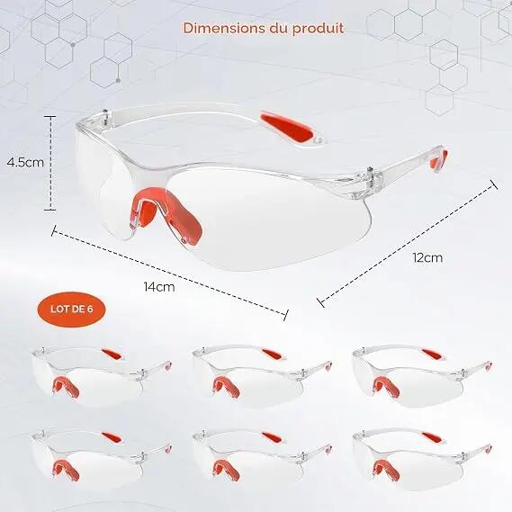 Lot de 6 paires de lunettes de protection transparentes avec coussinets 4/7
