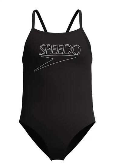 Speedo Girls Endurance+ Logo Thinstrap Swimsuit - Black - 6Y