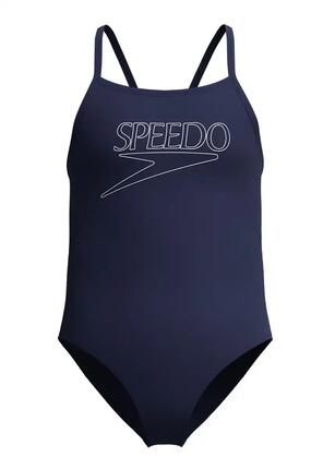 Speedo Girls Endurance+ Logo Thinstrap Swimsuit - Navy Blue - 16Y