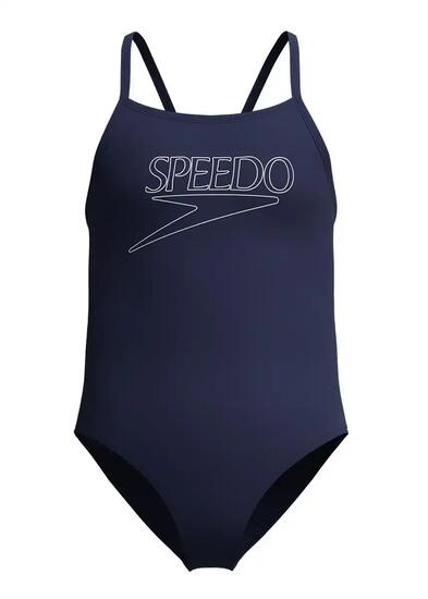 Speedo Girls Endurance+ Logo Thinstrap Swimsuit - Navy Blue - 16Y
