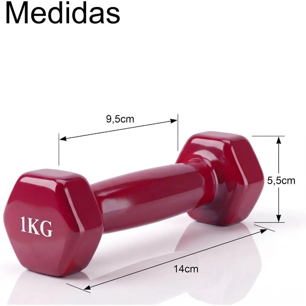 Set 2 Mancuernas de 1kg, hecho de hierro recubierto de Vinilo Suave color Rojo 4/4