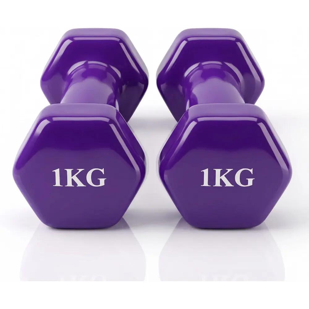Set 2 Mancuernas de 1kg hecho de hierro recubierto de Vinilo Suave color morado 4/4