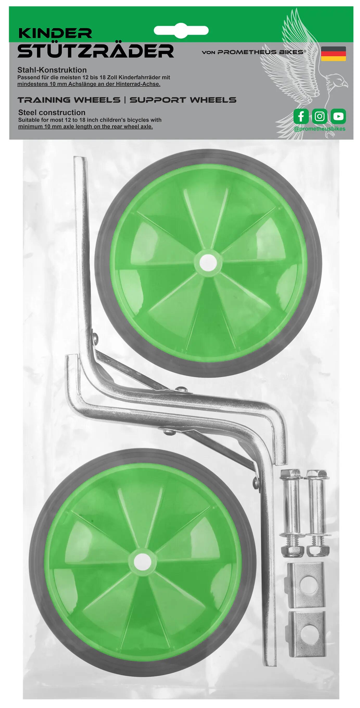 Stabilisateurs vélo enfant universels 12–18 pouces 135x40 mm roues gomme Verts 7/7
