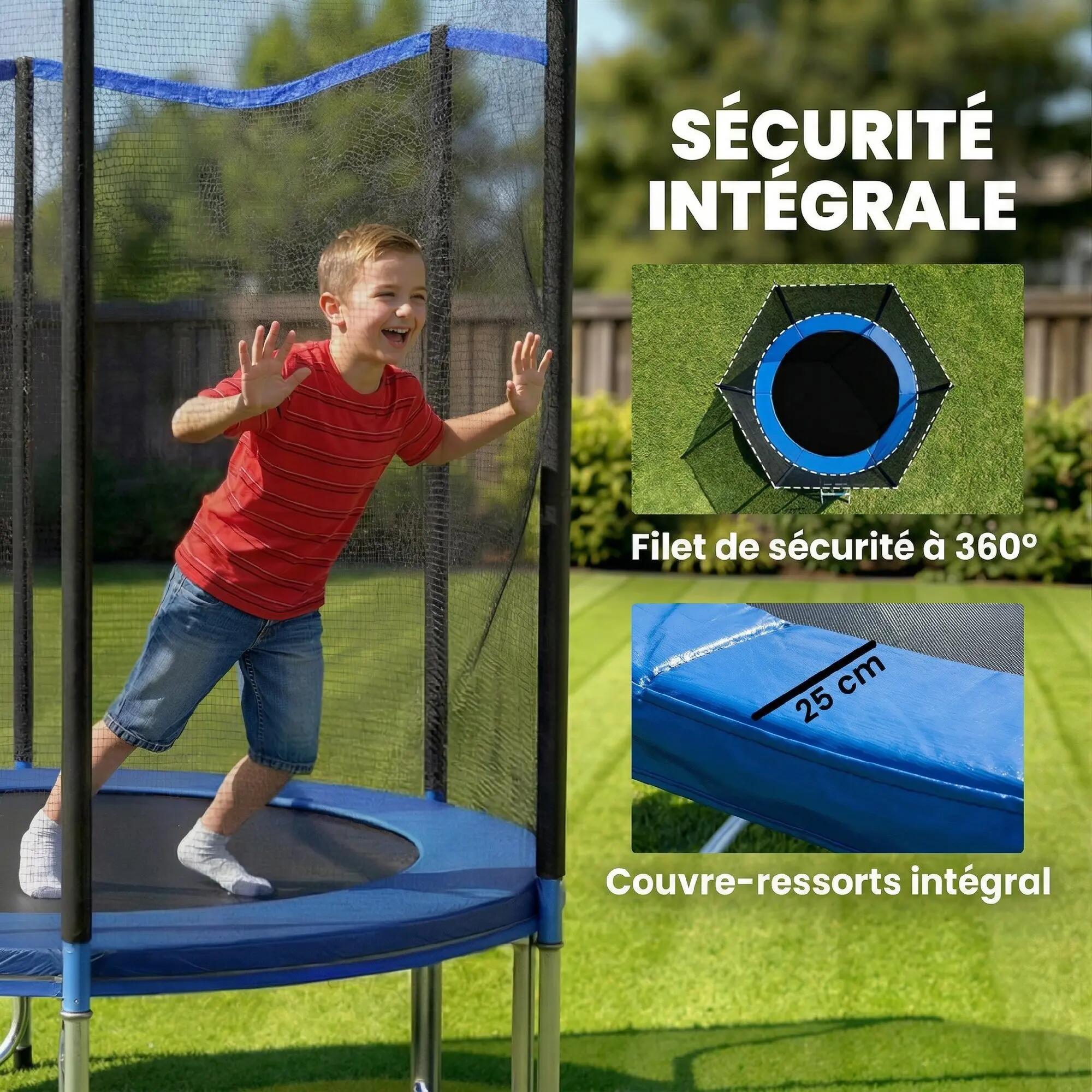 Trampoline Extérieur Trampoline de Jardin Enfants et Adultes 6 Poteaux au Sol Ch 7/9