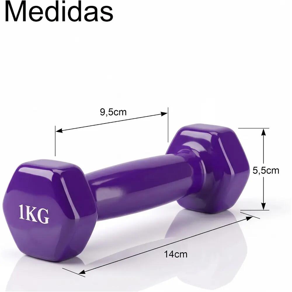 Set 2 Mancuernas de 1kg hecho de hierro recubierto de Vinilo Suave color morado 2/4