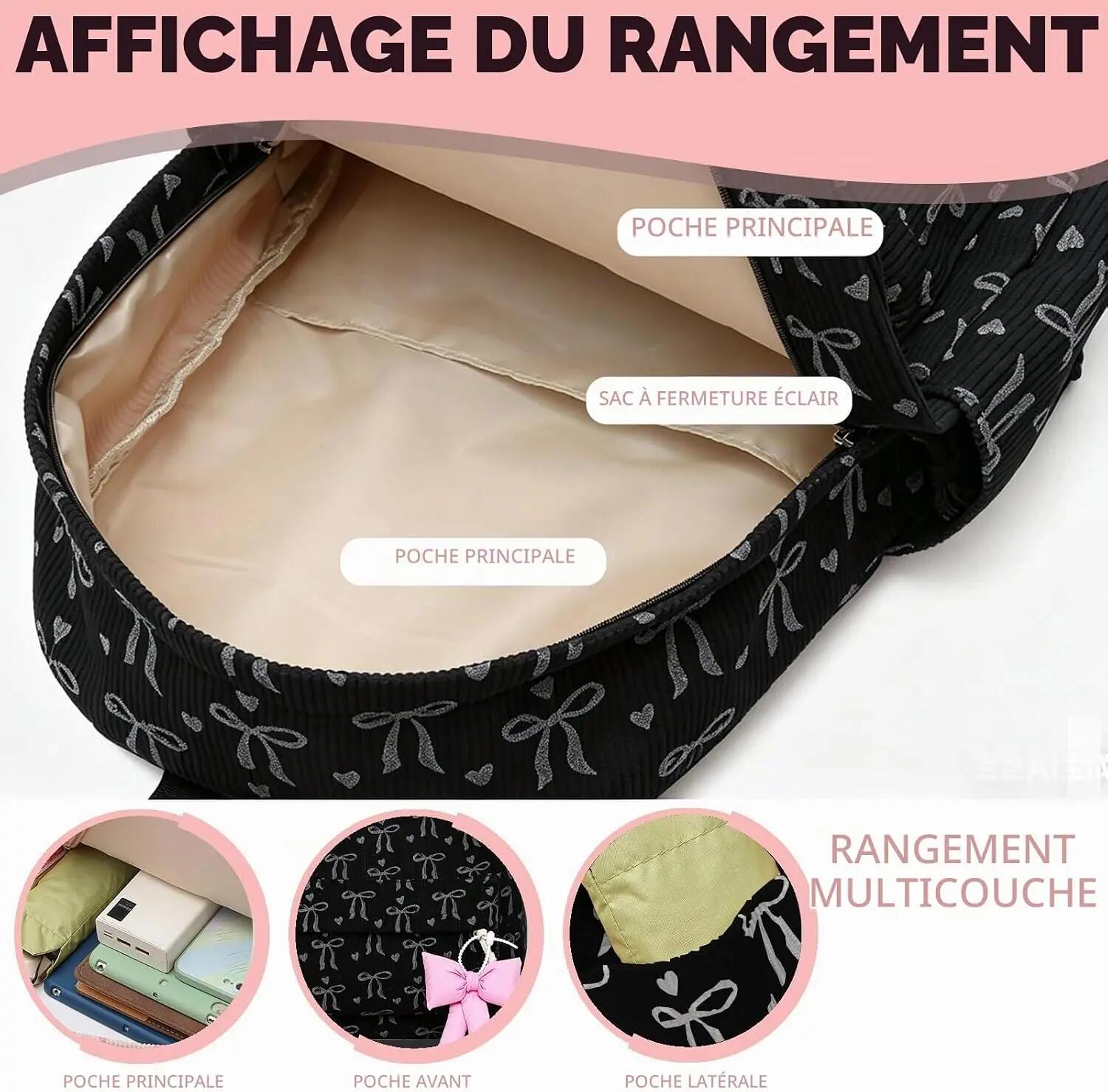 Sac à dos scolaire et de voyage léger et pratique, avec pendentif nœud papillon, 4/7