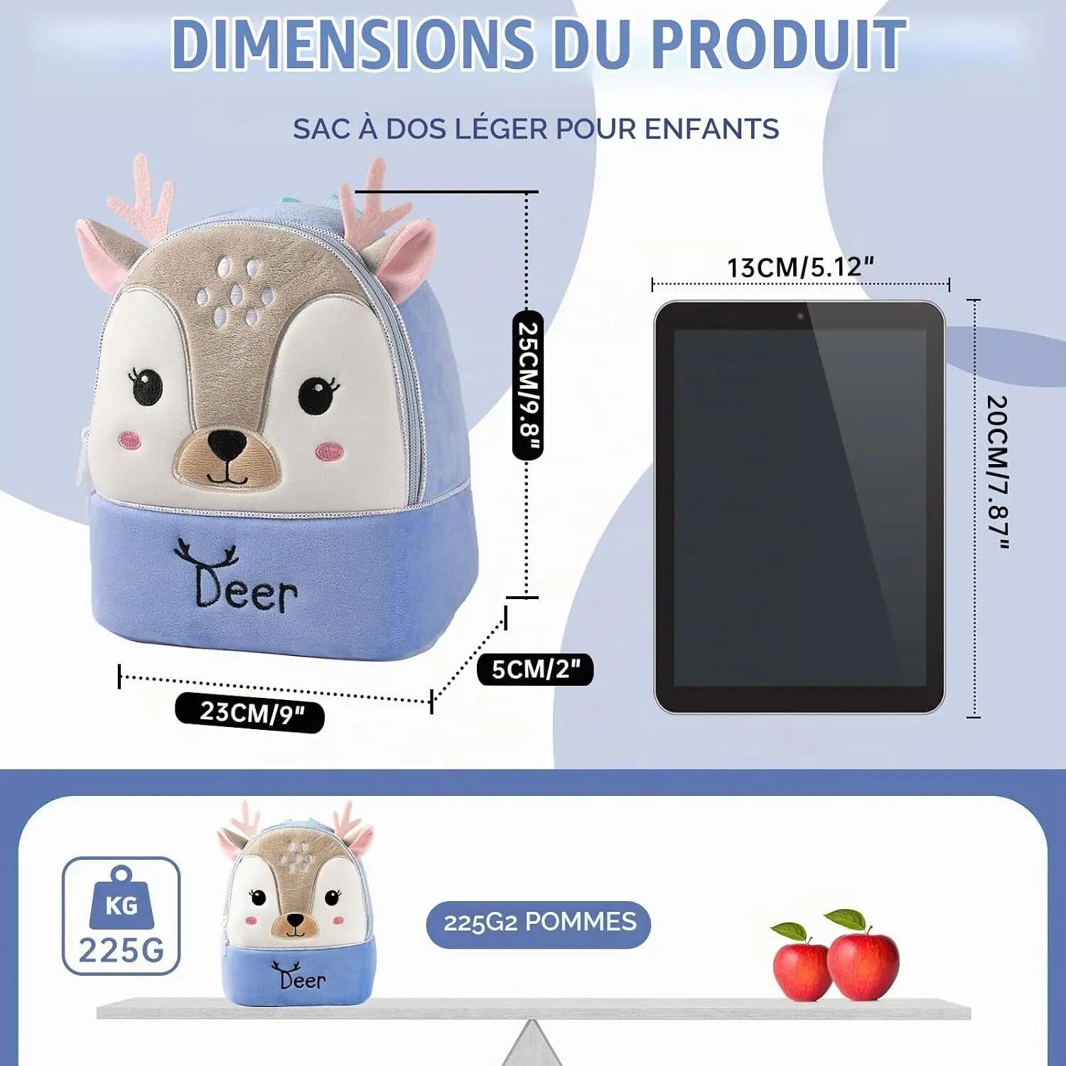 Mini-sac à dos pour enfants (maternelle) avec motifs d'animaux – Sac pour garçon 4/8