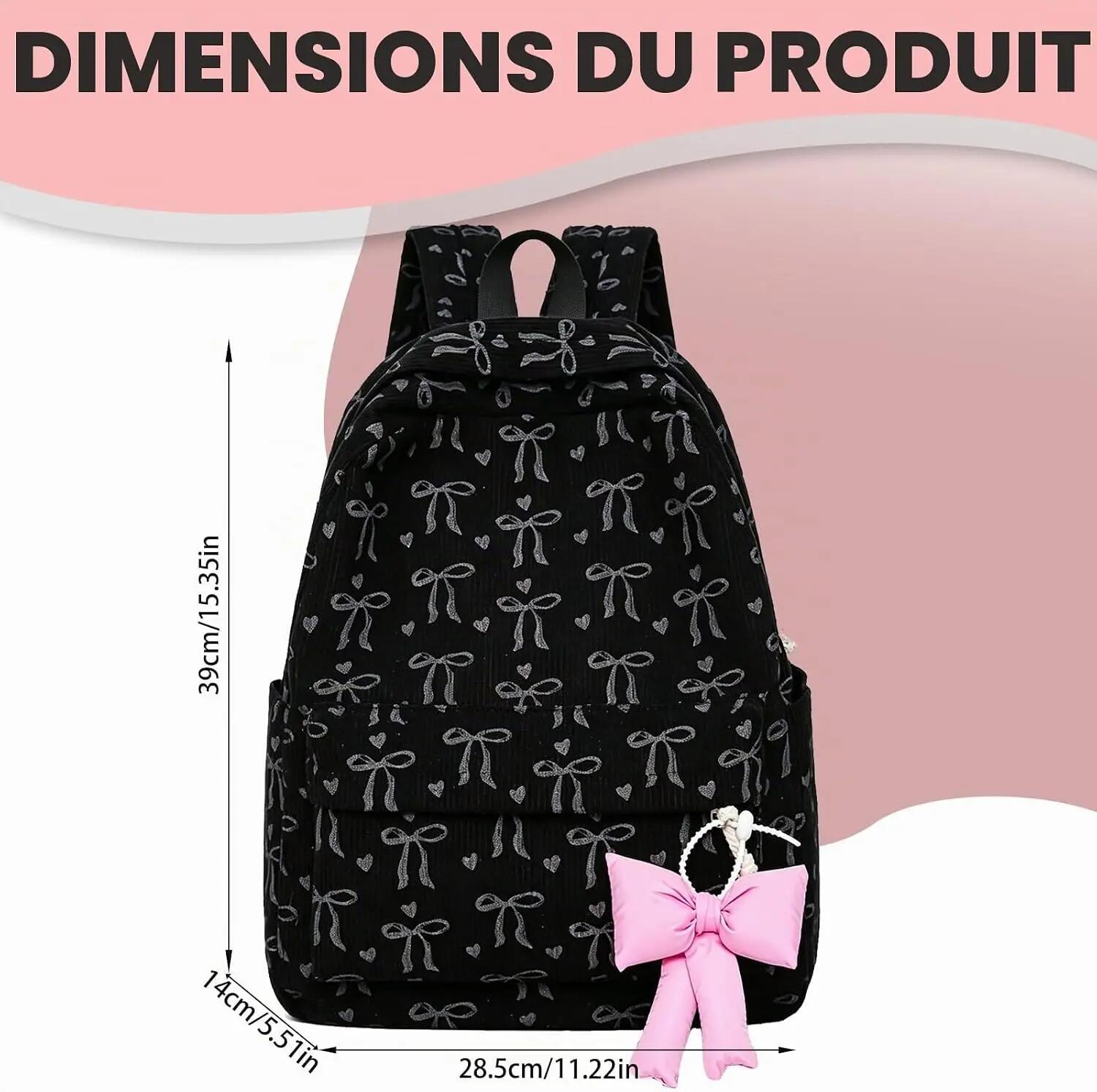Sac à dos scolaire et de voyage léger et pratique, avec pendentif nœud papillon, 2/7