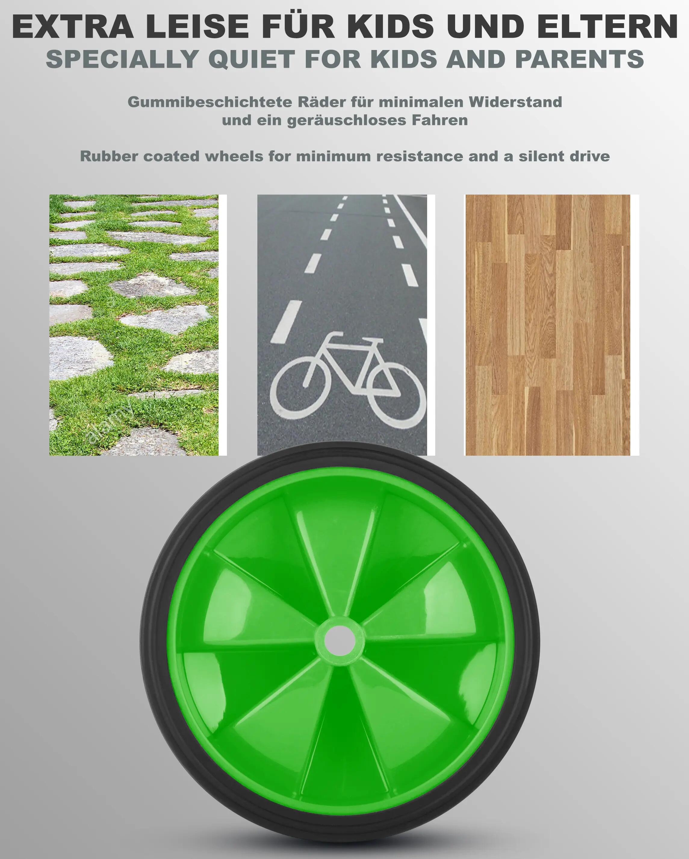 Stabilisateurs vélo enfant universels 12–18 pouces 135x40 mm roues gomme Verts 4/7