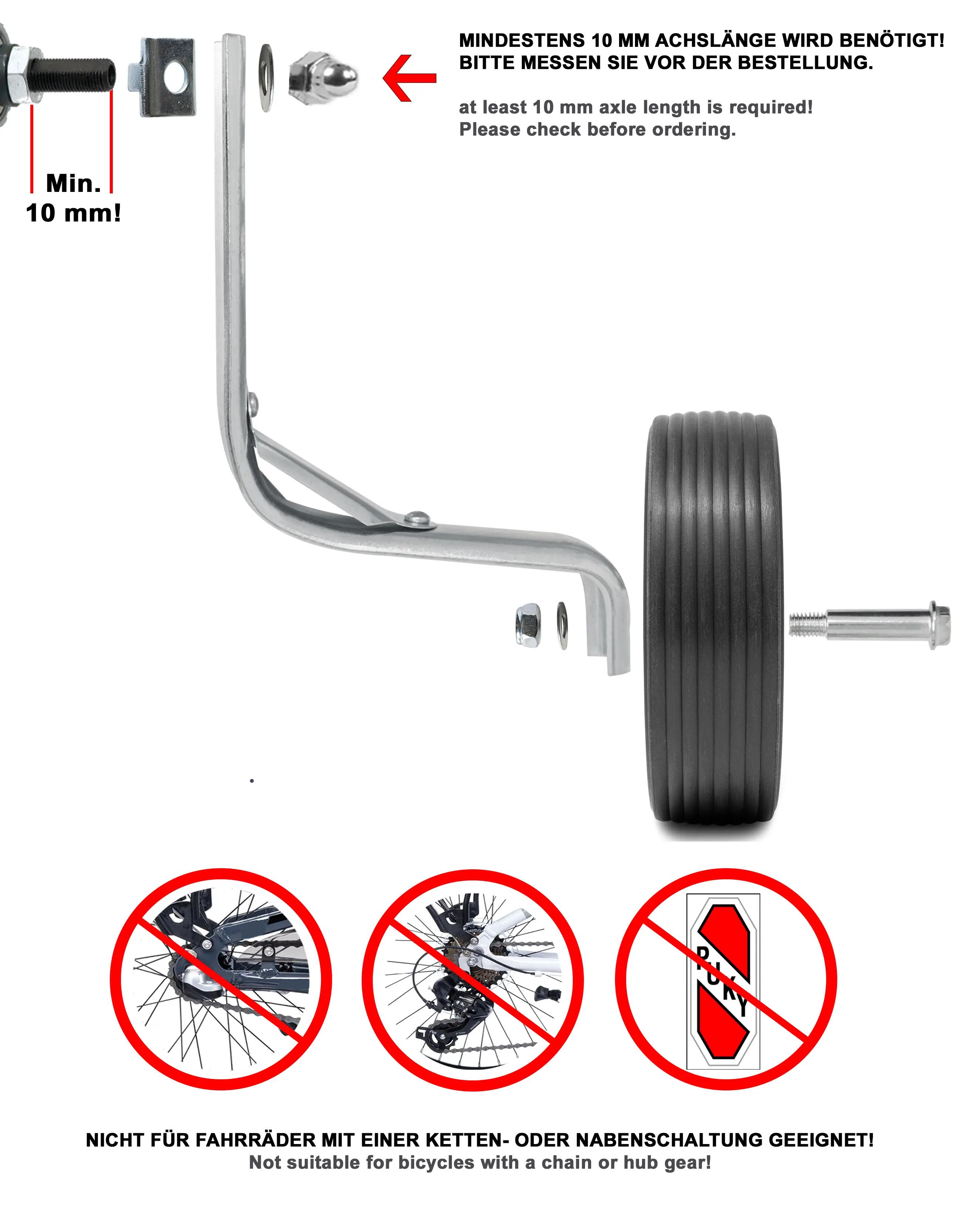 Ruedines bici infantil universales 12–18 pulgadas 135x40 mm engomados Negros 5/7
