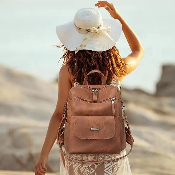 Sac à dos pour femme en similicuir (PU) – Élégant, léger et antivol – Modèle 2-e 6/7