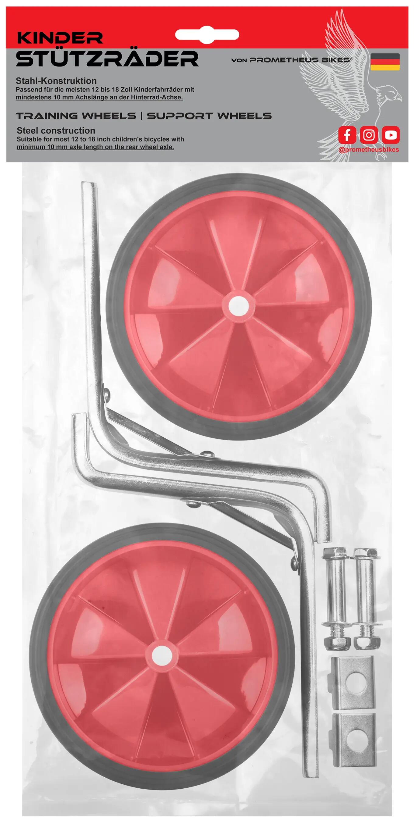Stabilisateurs vélo enfant universels 12–18 pouces 135x40 mm roues gomme Rouges 7/7