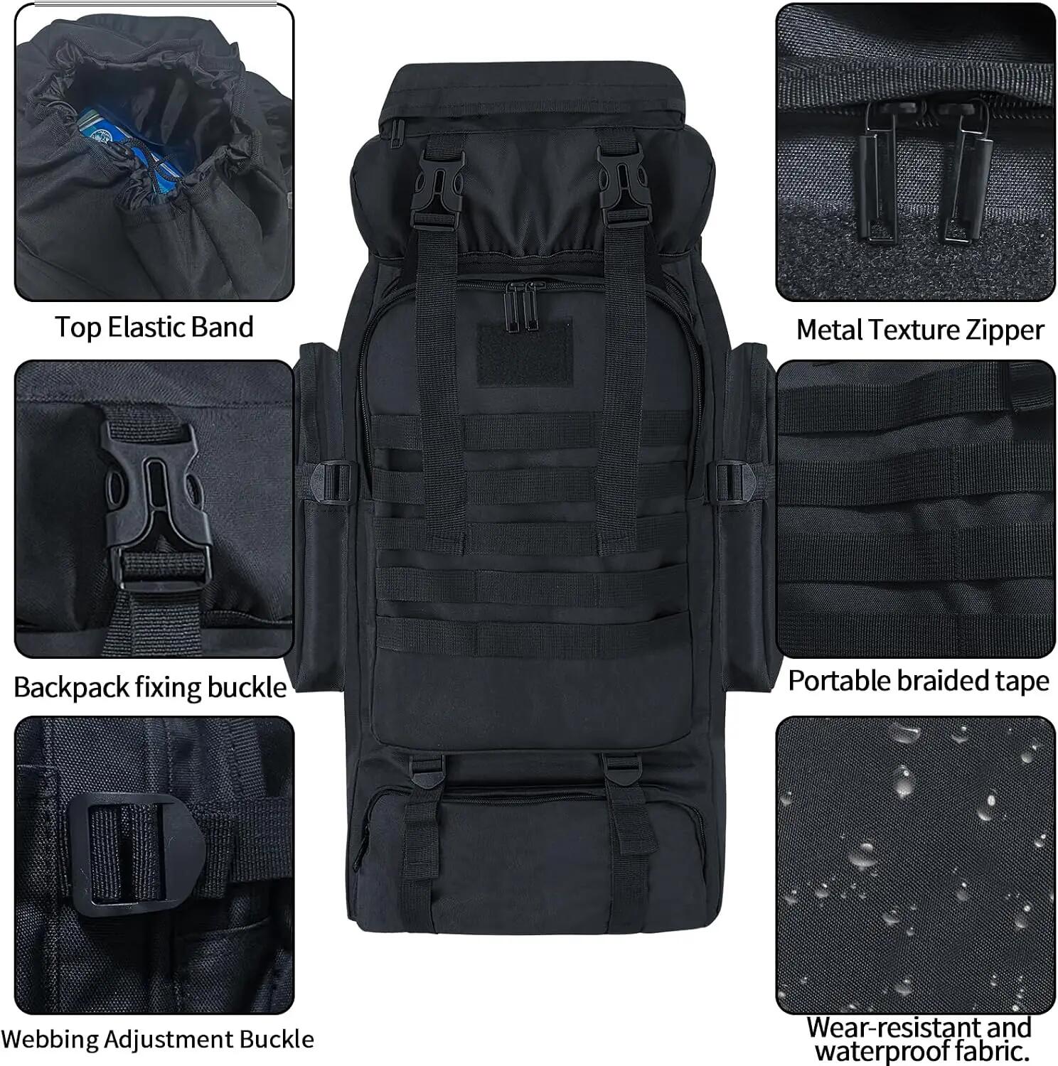 80L Extra Large Waterproof Hiking Backpack for Camping Climbing Trekking Outdoor 3/7