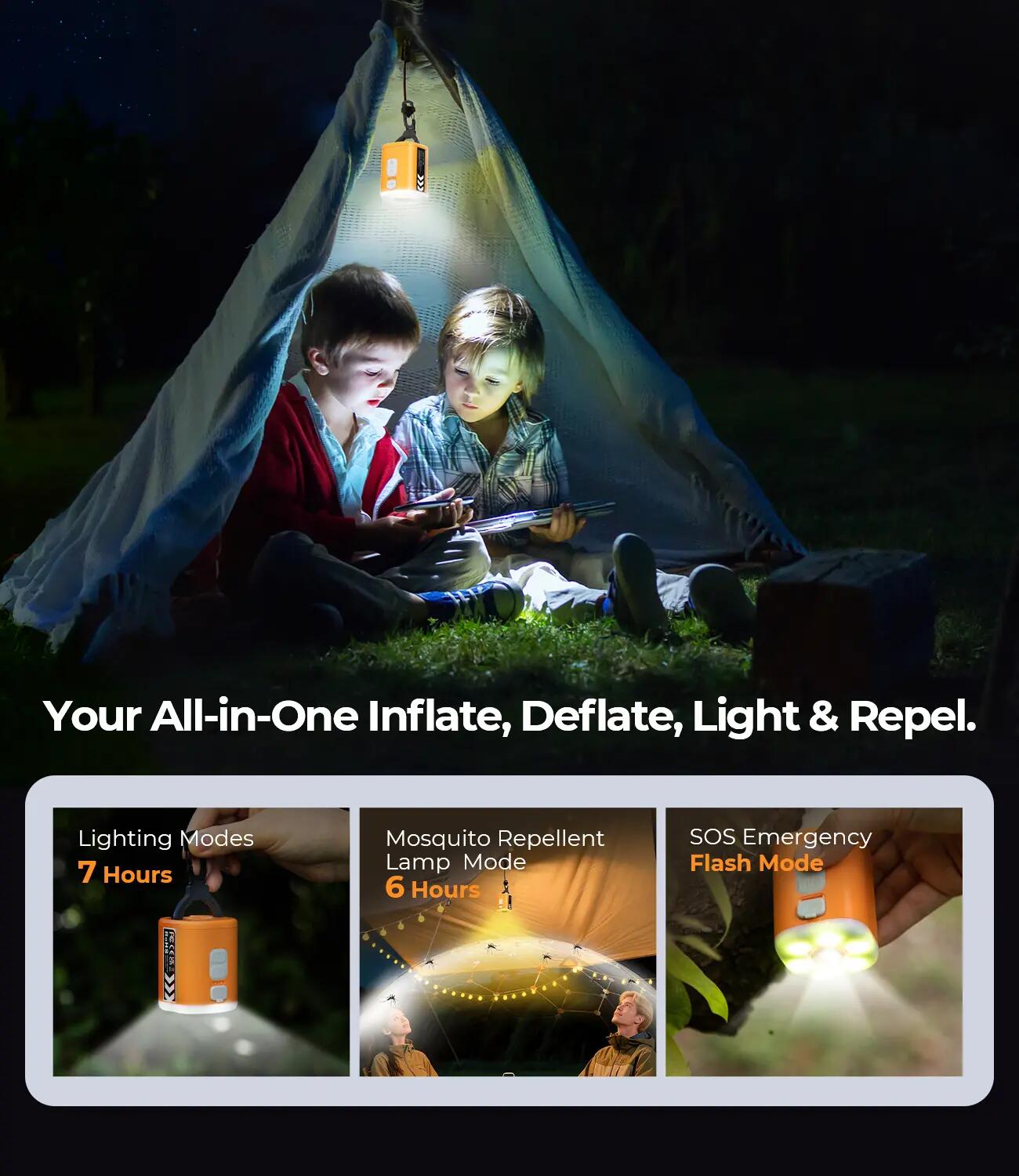 RoosCamp Air Master SL – Pompe de camping électrique avec lampe et fonction anti 9/15