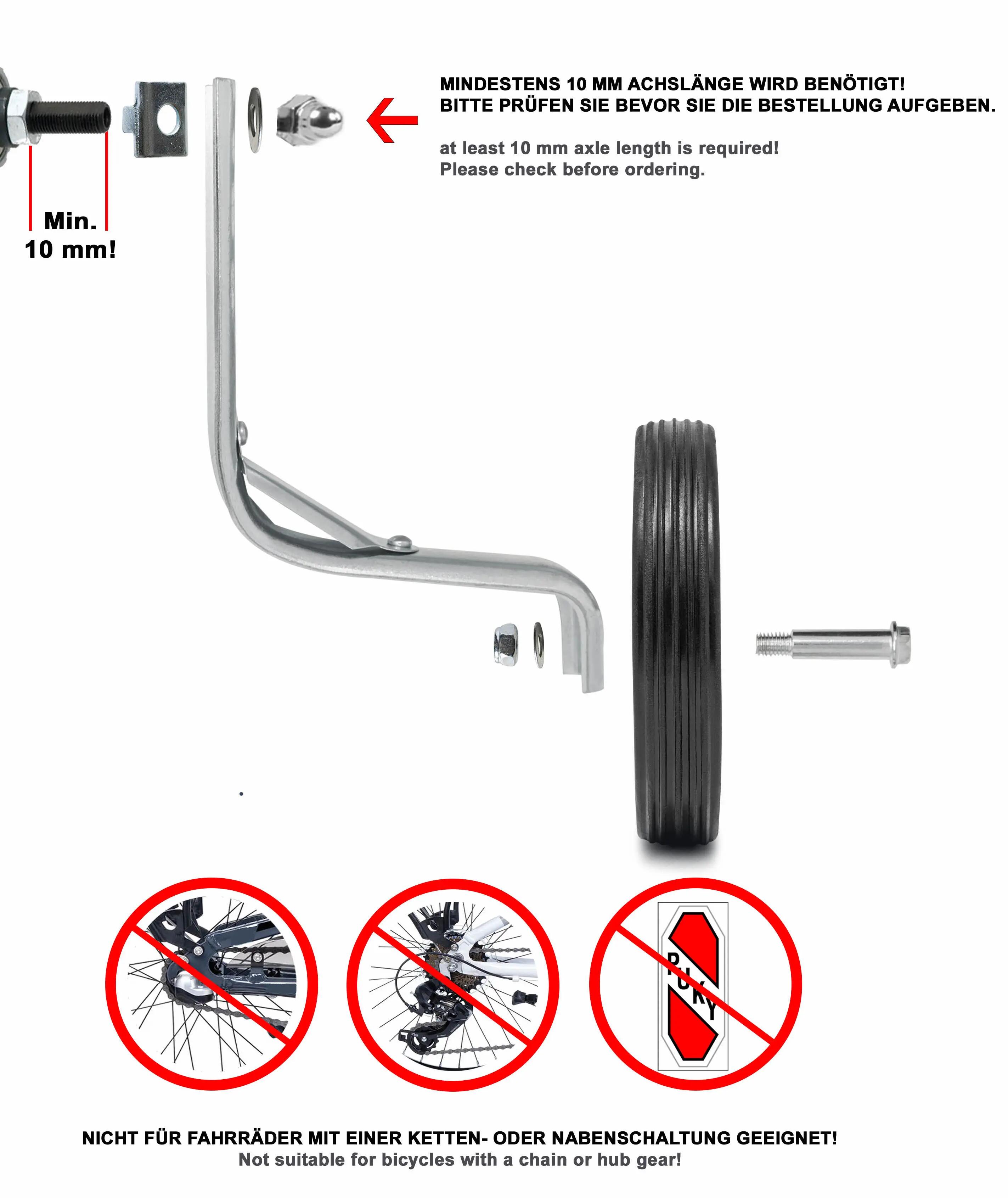 Stabilisateurs vélo enfant universels 12–18 pouces jante acier gomme Chromé 4/7