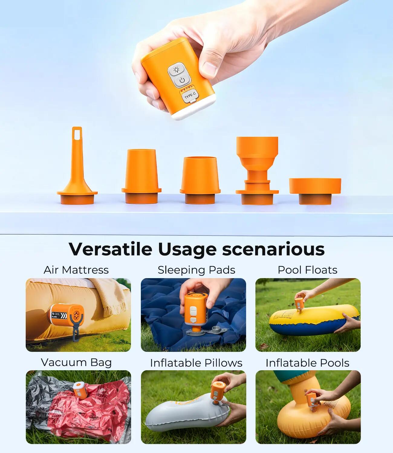 RoosCamp Air Master SL – Pompe de camping électrique avec lampe et fonction anti 7/15