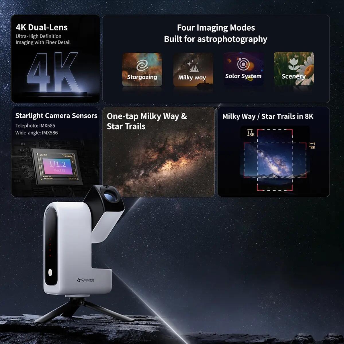 ZWO Seestar S30 Pro Telescopio Inteligente AP30/160 4/9