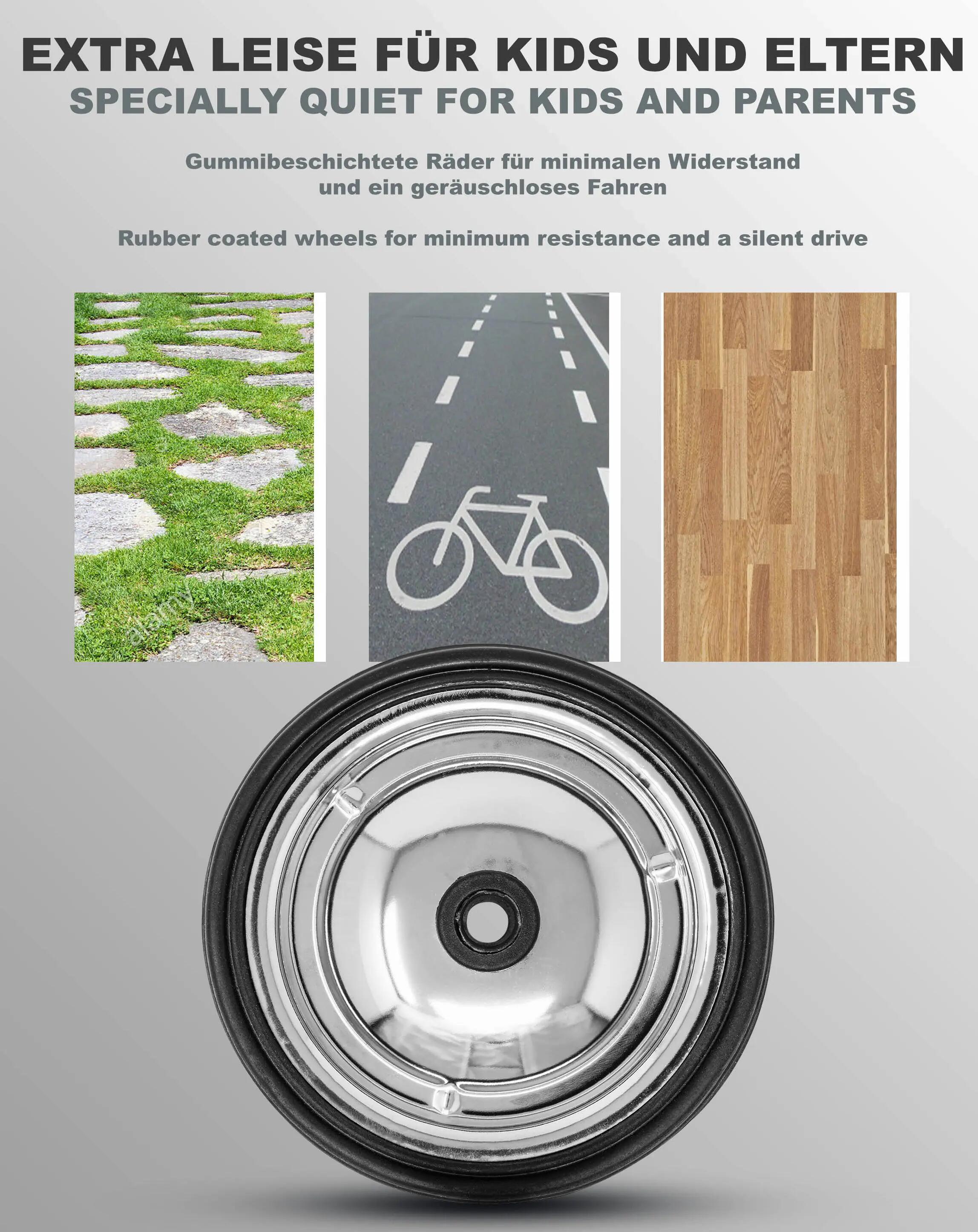 Stabilisateurs vélo enfant universels 12–18 pouces jante acier gomme Chromé 3/7