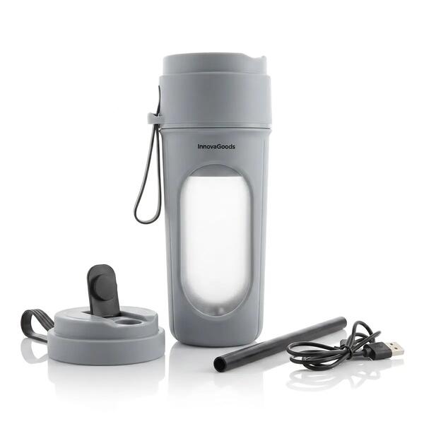 INNOVAGOODS Batidora de Vaso Individual Recargable con Tapa y Pajita InnovaGoods