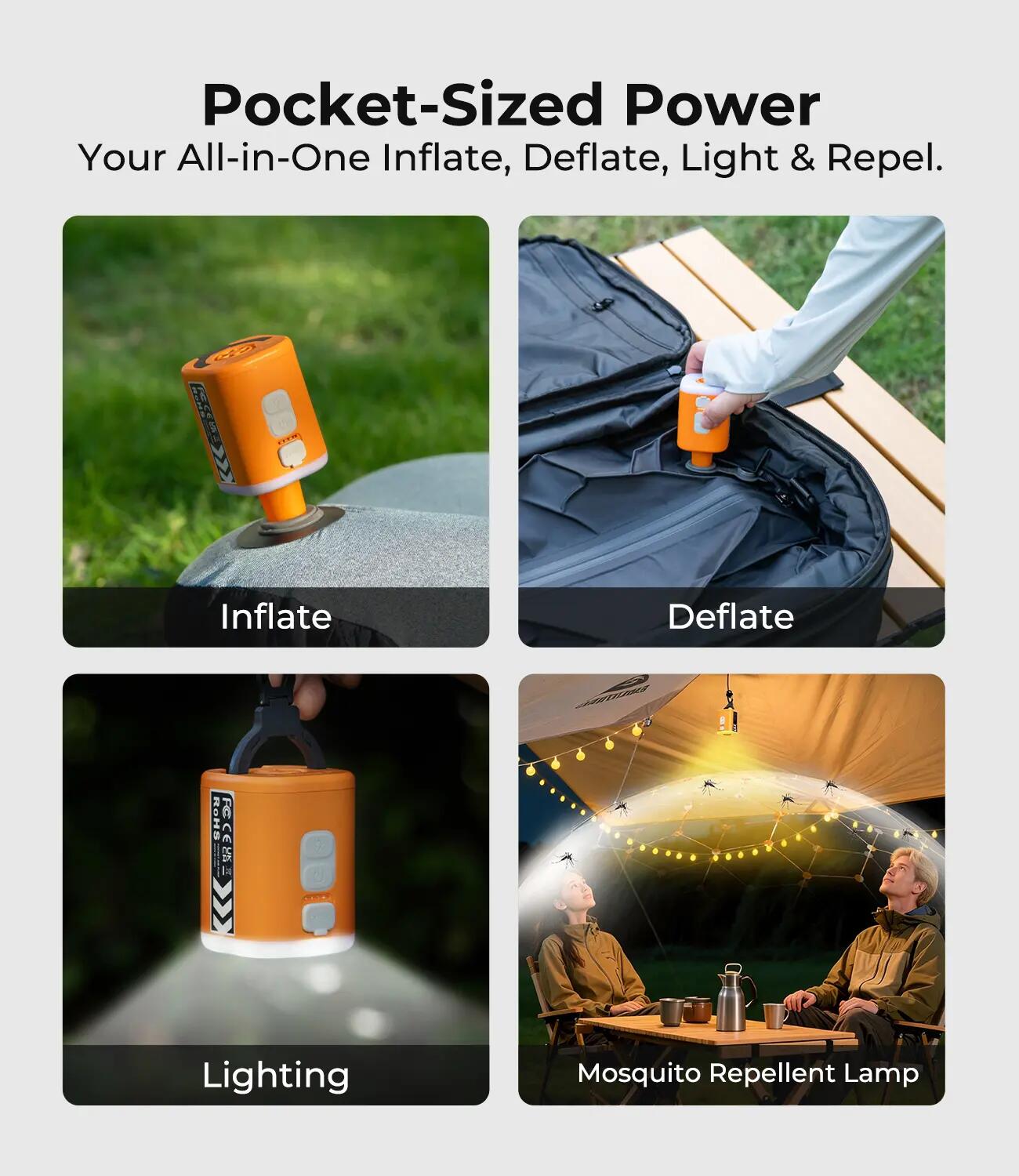 RoosCamp Air Master SL – Pompe de camping électrique avec lampe et fonction anti 14/15