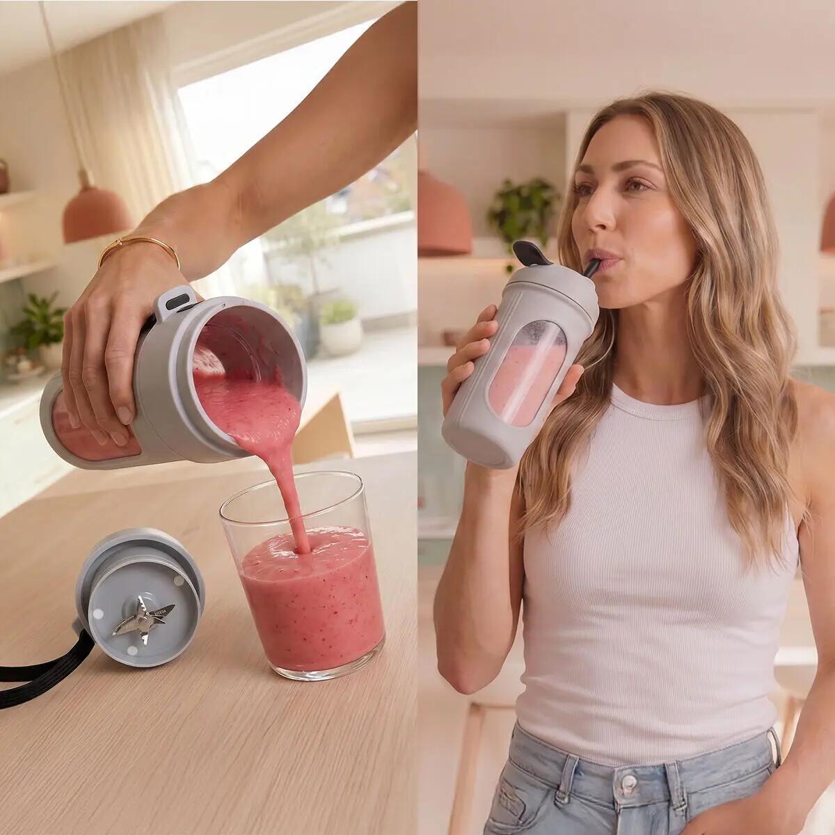 Blender à verre individuel rechargeable avec couvercle et paille InnovaGoods 3/5