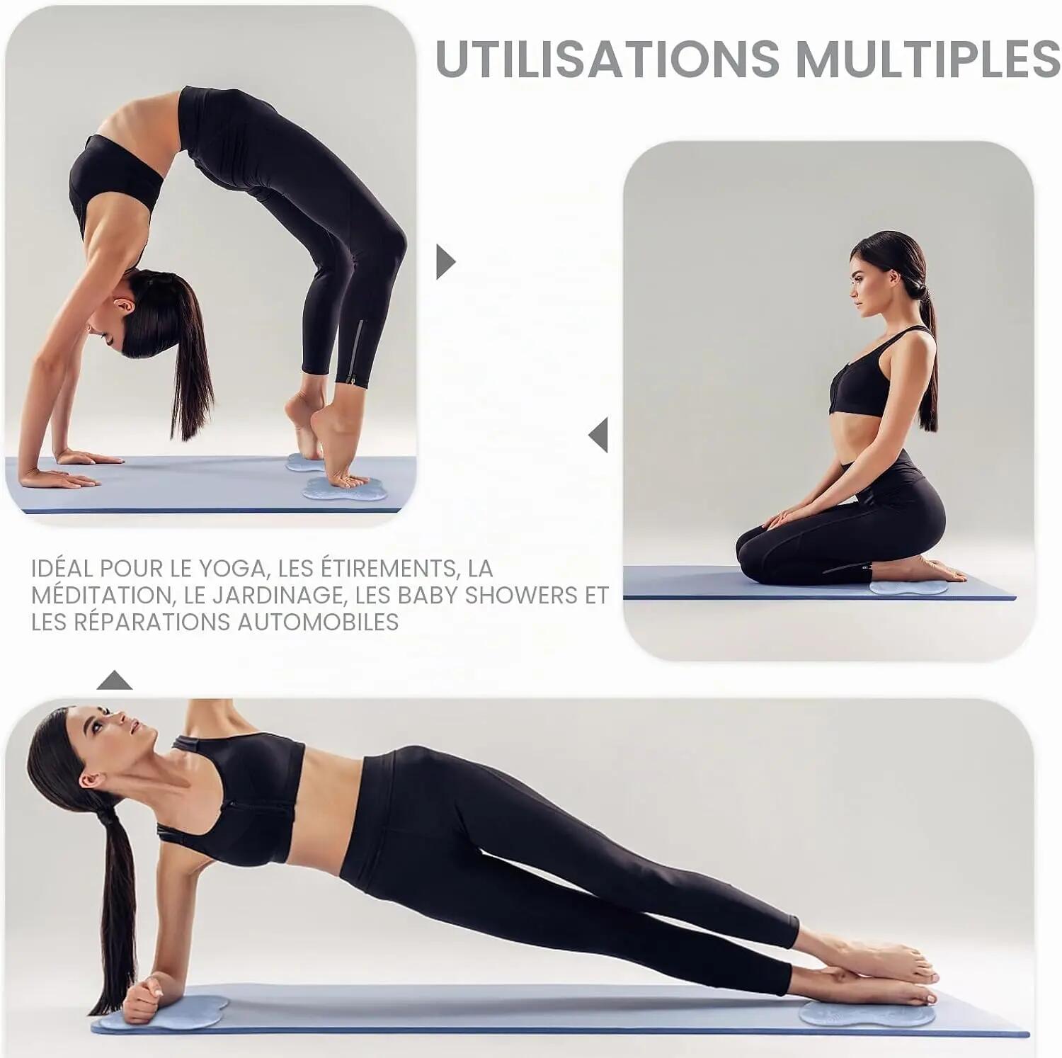 Coussinets de protection pour genoux de yoga, lot de 2, antidérapants, noirs, 20 6/7