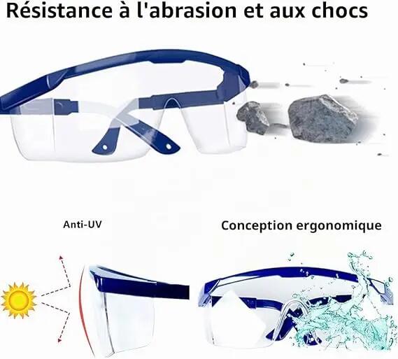 Lunettes de sécurité, lot de 3, montures bleues antibuée, protection UV 6/7