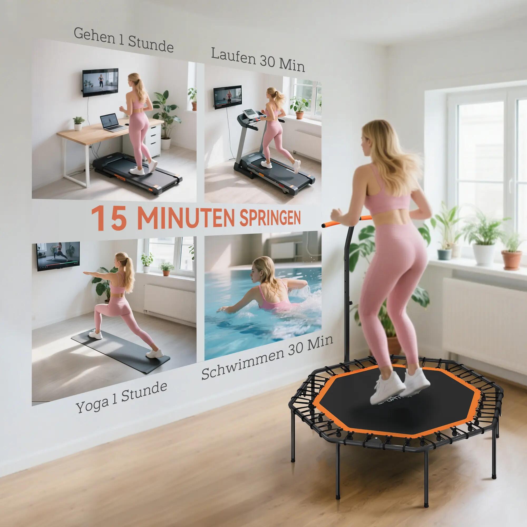 Trampoline de fitness, trampoline d'entraînement avec barre de maintien réglable 9/9