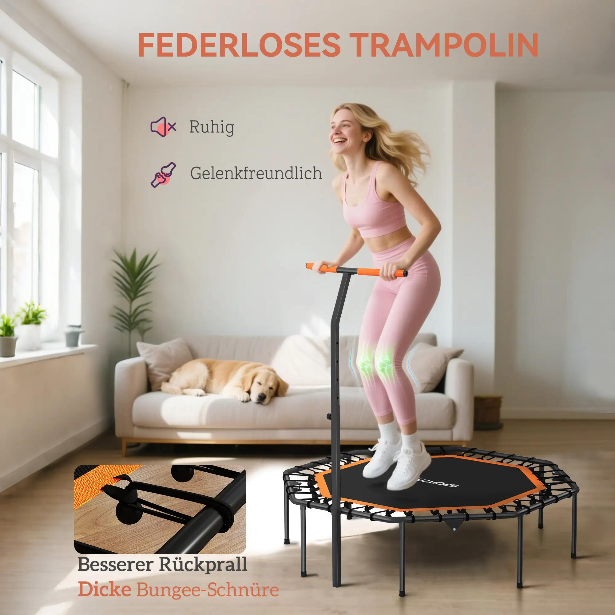 Trampoline de fitness, trampoline d'entraînement avec barre de maintien réglable 7/9