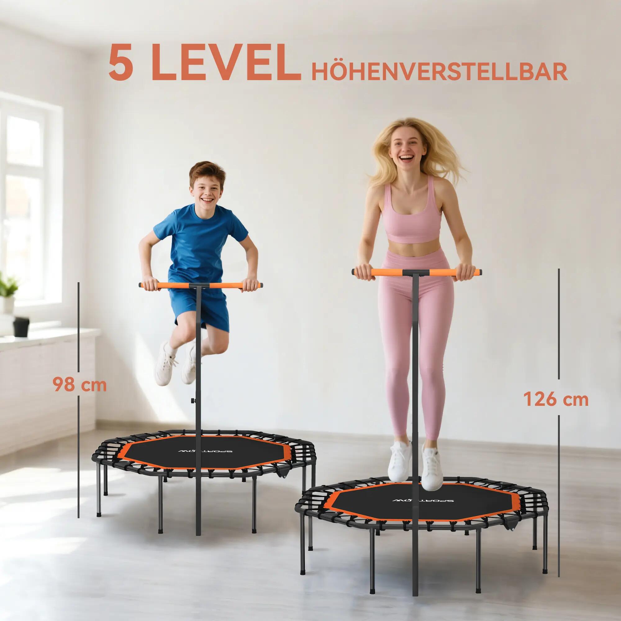 Trampoline de fitness, trampoline d'entraînement avec barre de maintien réglable 6/9