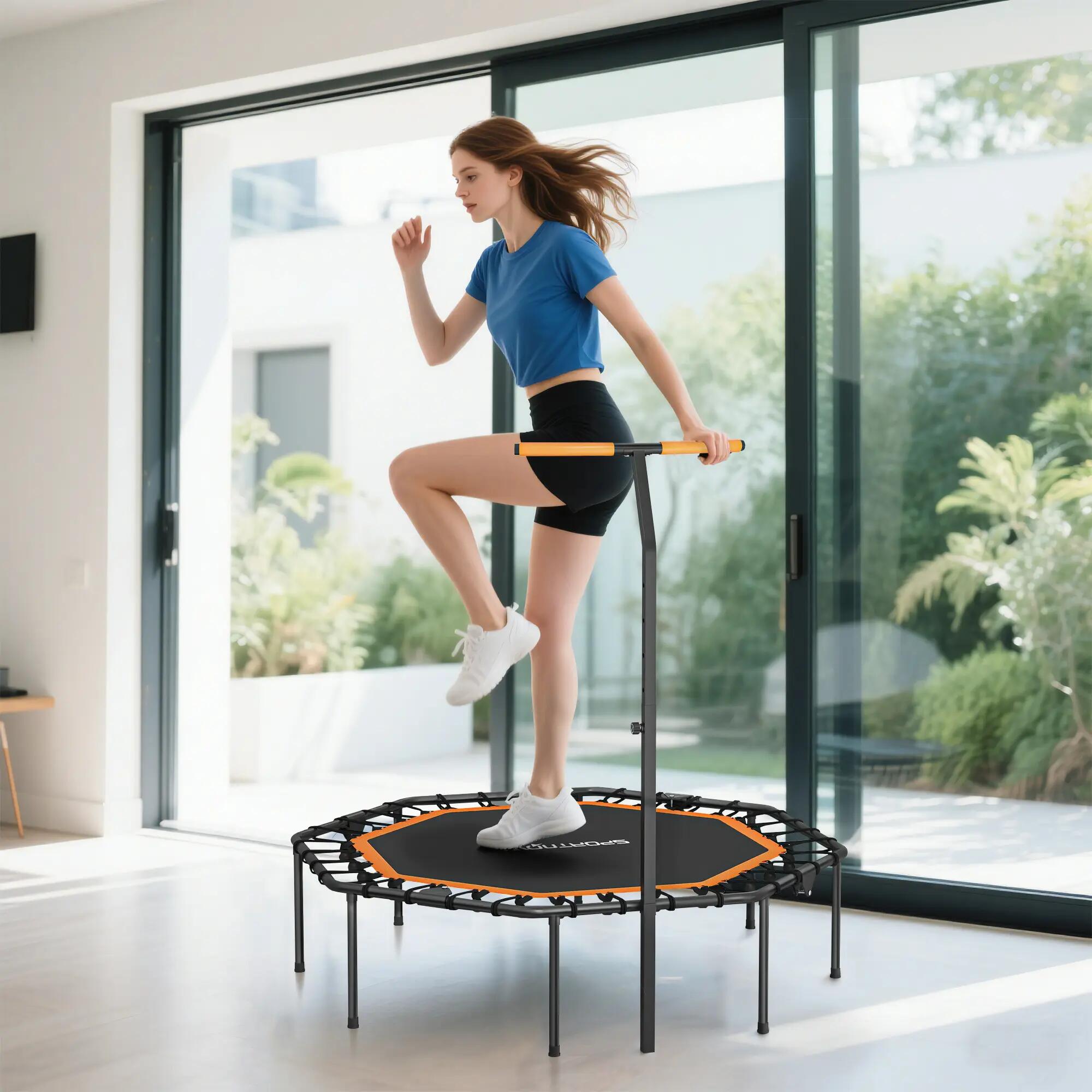 Trampoline de fitness, trampoline d'entraînement avec barre de maintien réglable 4/9