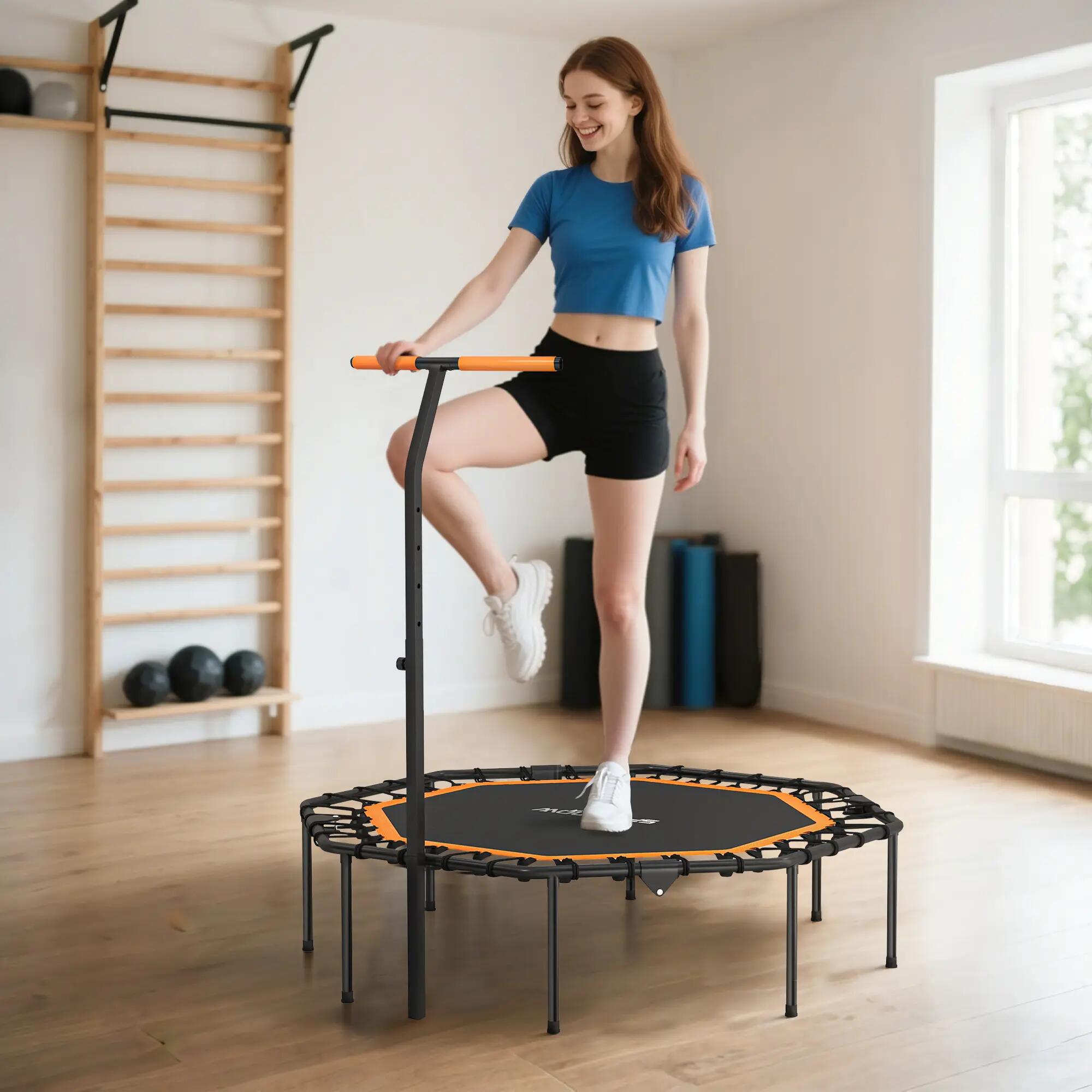 Trampoline de fitness, trampoline d'entraînement avec barre de maintien réglable 3/9