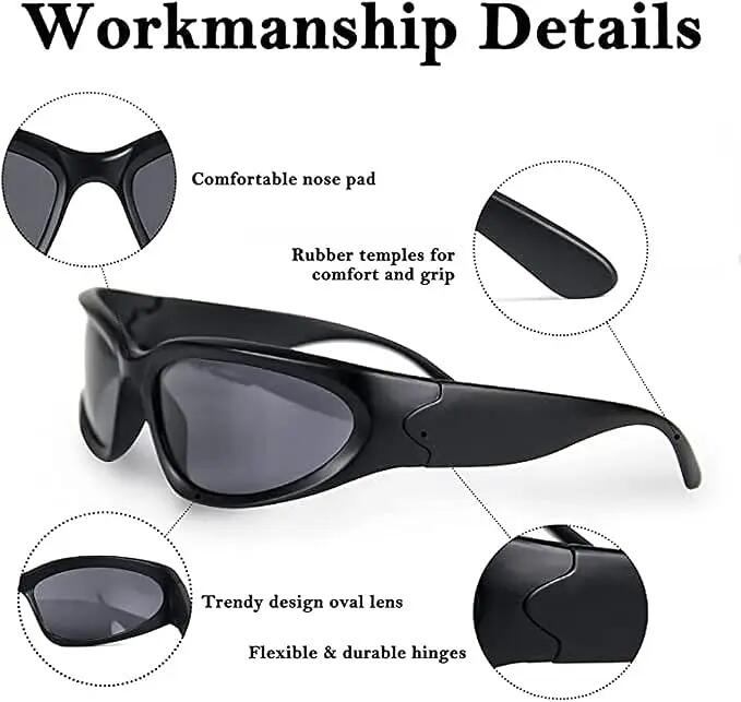 Lot de 3 lunettes de soleil de sport pour hommes et femmes, style Y2K, enveloppa 2/7
