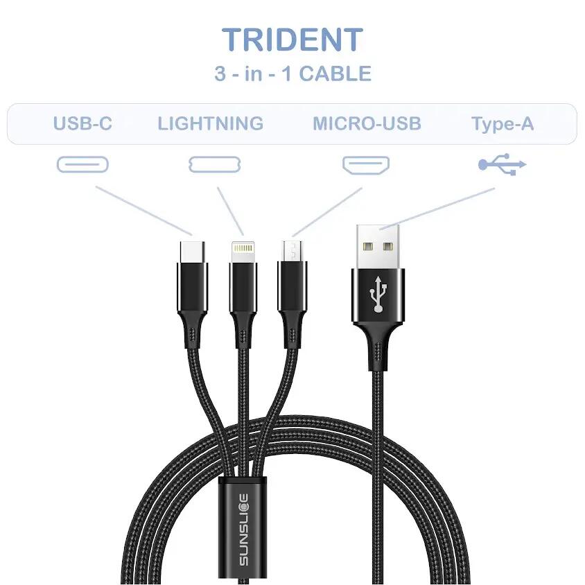 3-in-1-Ladekabel USB-A USB-C Lightning Micro-USB 12 W Trident 9/10
