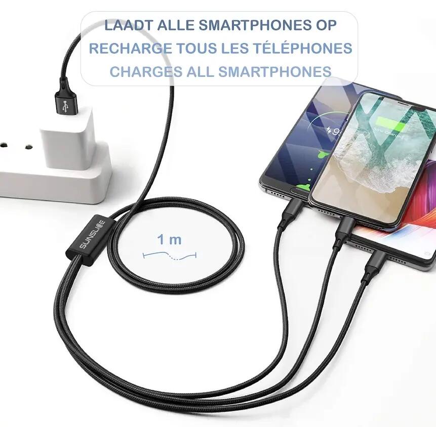 3-in-1-Ladekabel USB-A USB-C Lightning Micro-USB 12 W Trident 10/10