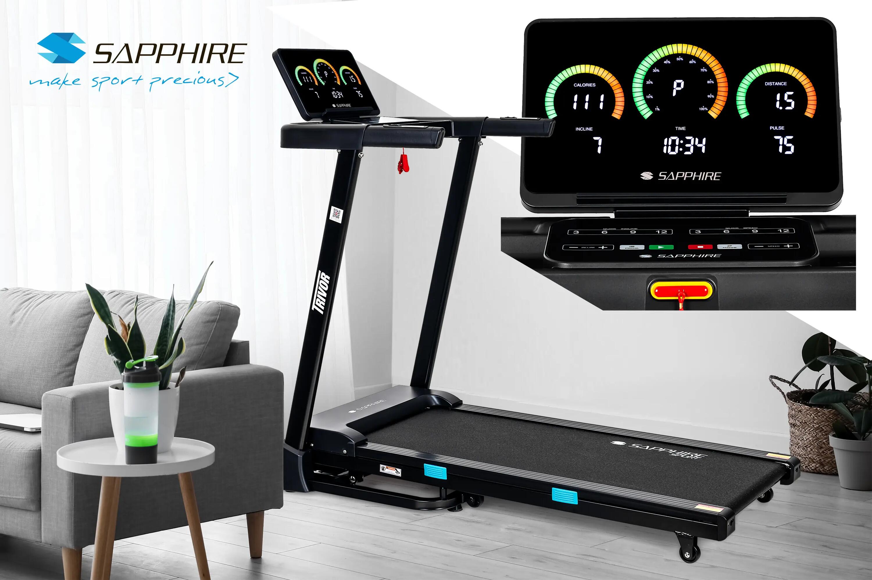 Bieżnia elektryczna Sapphire SG-2000T Trivor Bluetooth Aplikacje 12km/h moc 3KM 9/13