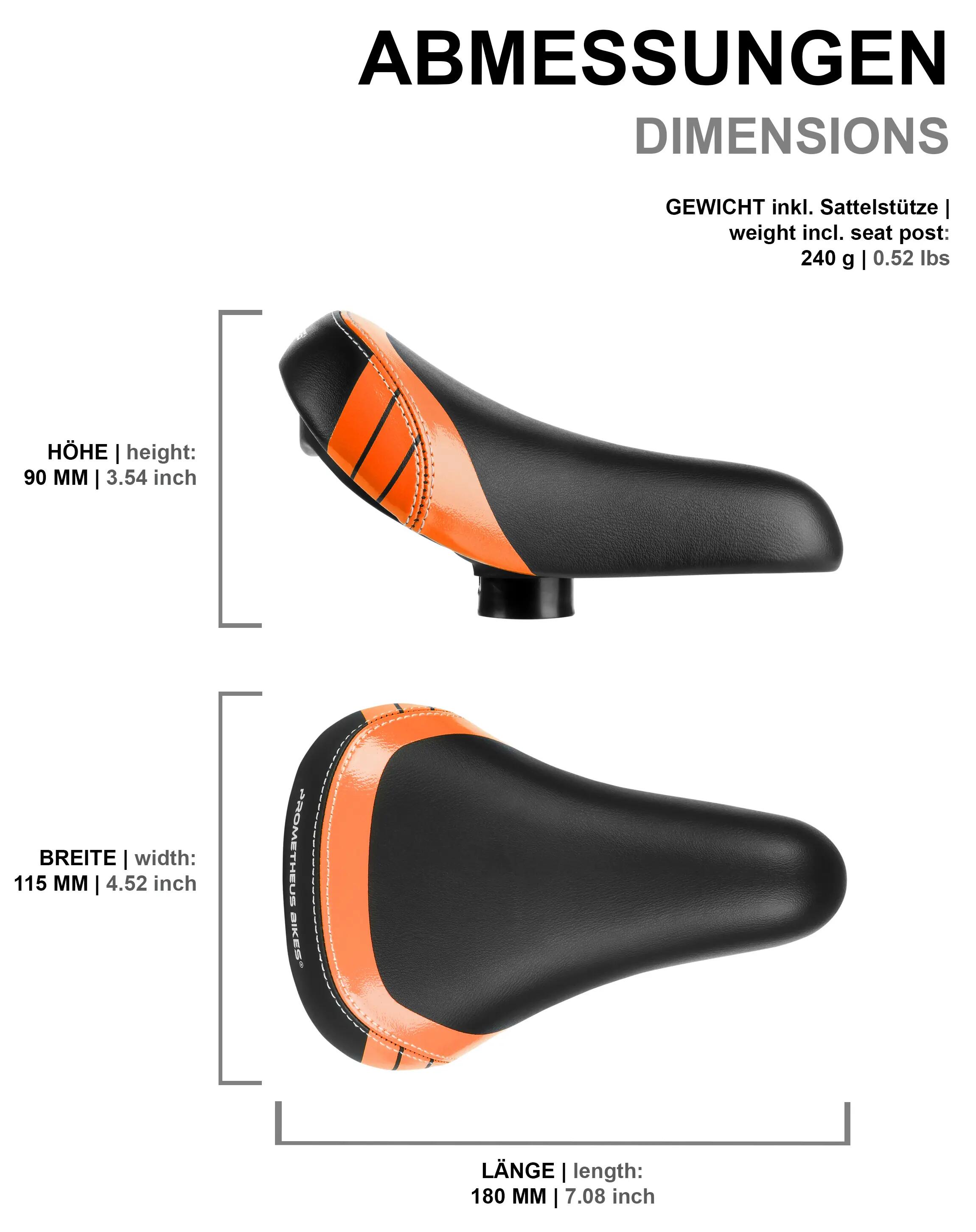 Selle enfant 10/12/14 pouces pour vélo/draisienne tige alu 25,4 mm Orange 3/7