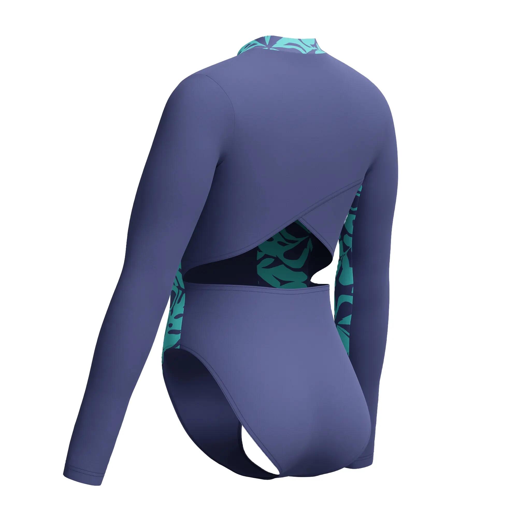 Maillot De Bain 1 Pièce Manches Longues Motif/style Panneau Femme (Bleu / Vert) 4/4