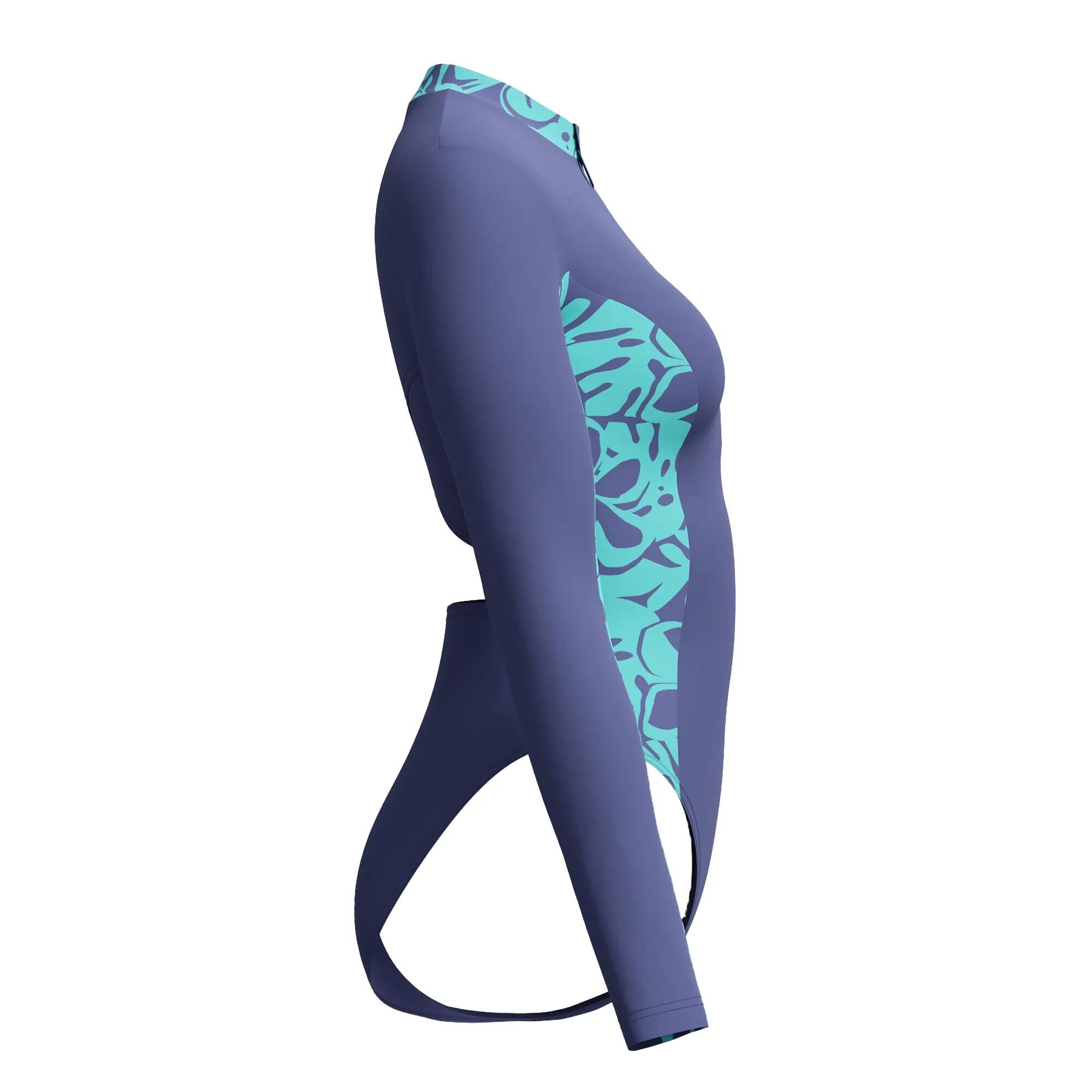 Maillot De Bain 1 Pièce Manches Longues Motif/style Panneau Femme (Bleu / Vert) 3/4
