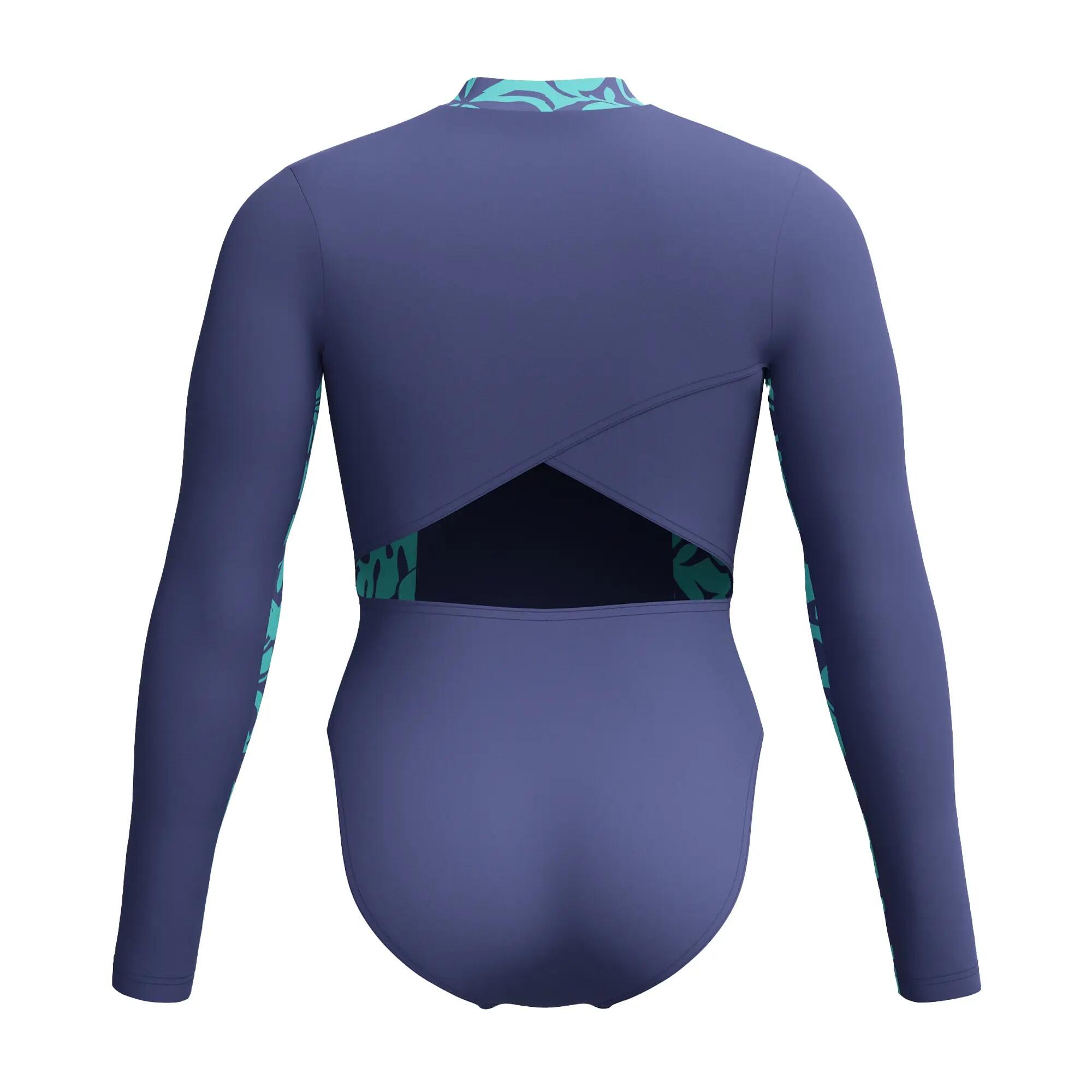 Maillot De Bain 1 Pièce Manches Longues Motif/style Panneau Femme (Bleu / Vert) 2/4