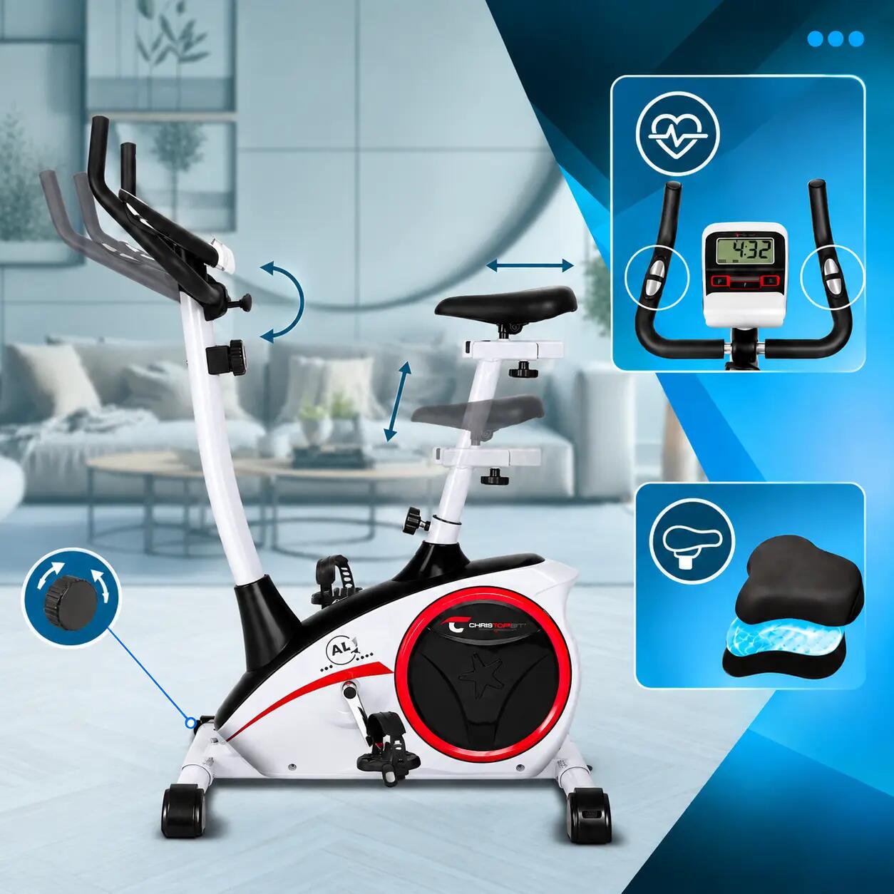 Vélo d'appartement - jusqu'à 150kg - incl. tapis de protection - AL 1 argent 3/7