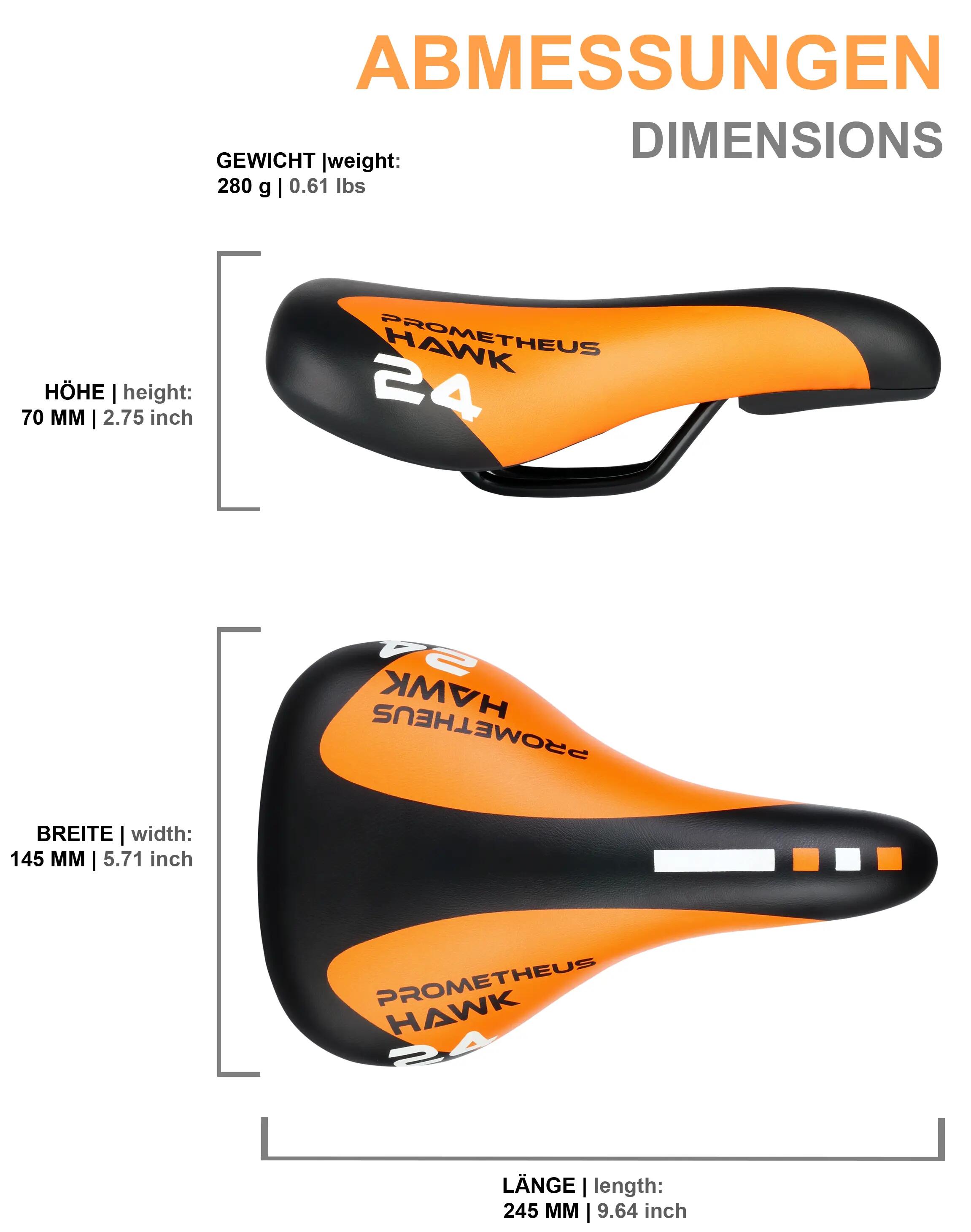 Selle vélo enfant 24 pouces 240x140 mm mousse PU structure acier Orange 3/7