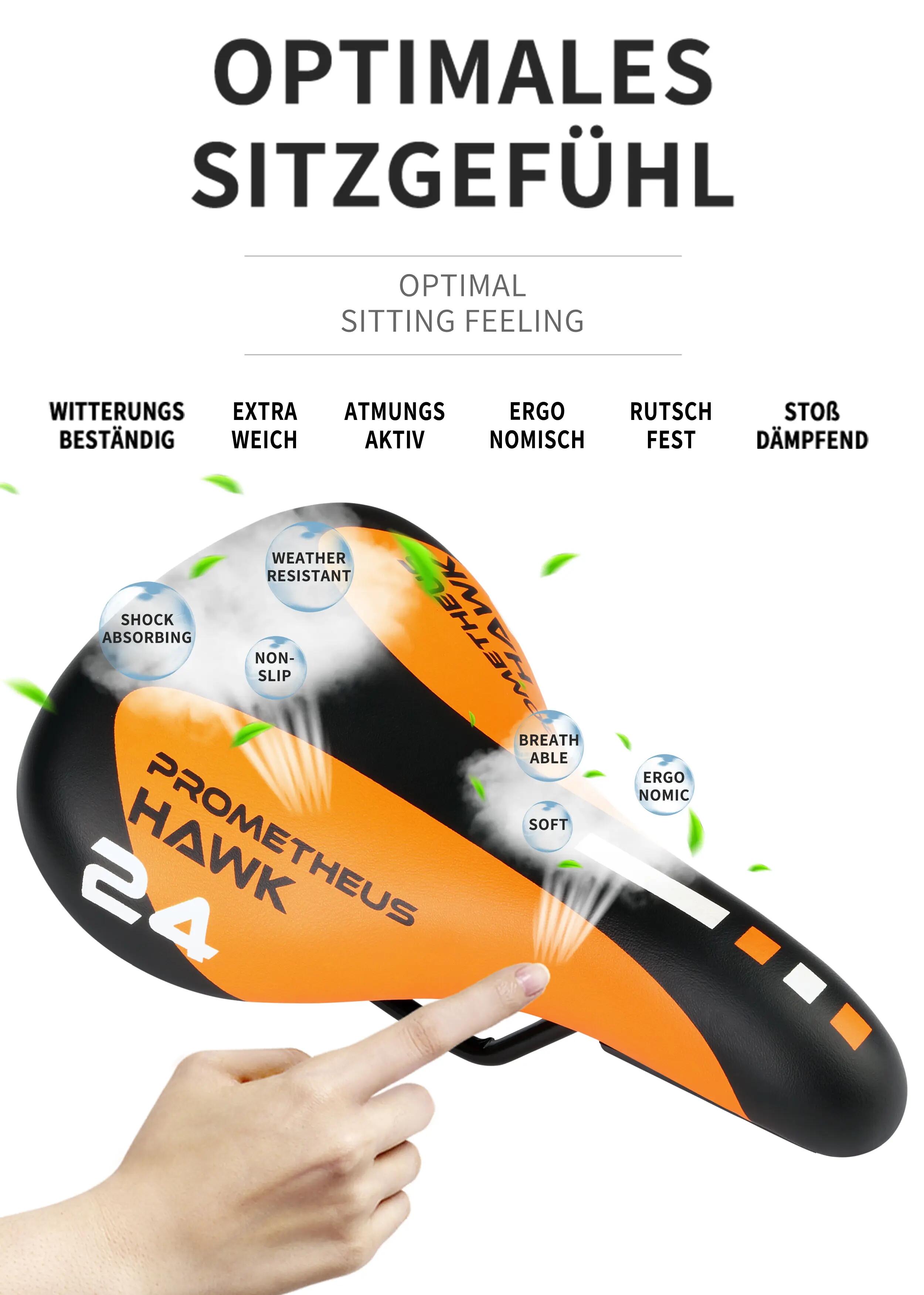 Selle vélo enfant 24 pouces 240x140 mm mousse PU structure acier Orange 2/7