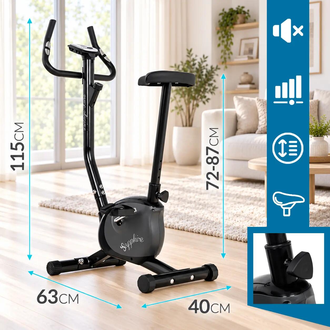 Rower treningowy stacjonarny Sapphire Vintage pionowy pomiar pulsu 4/9