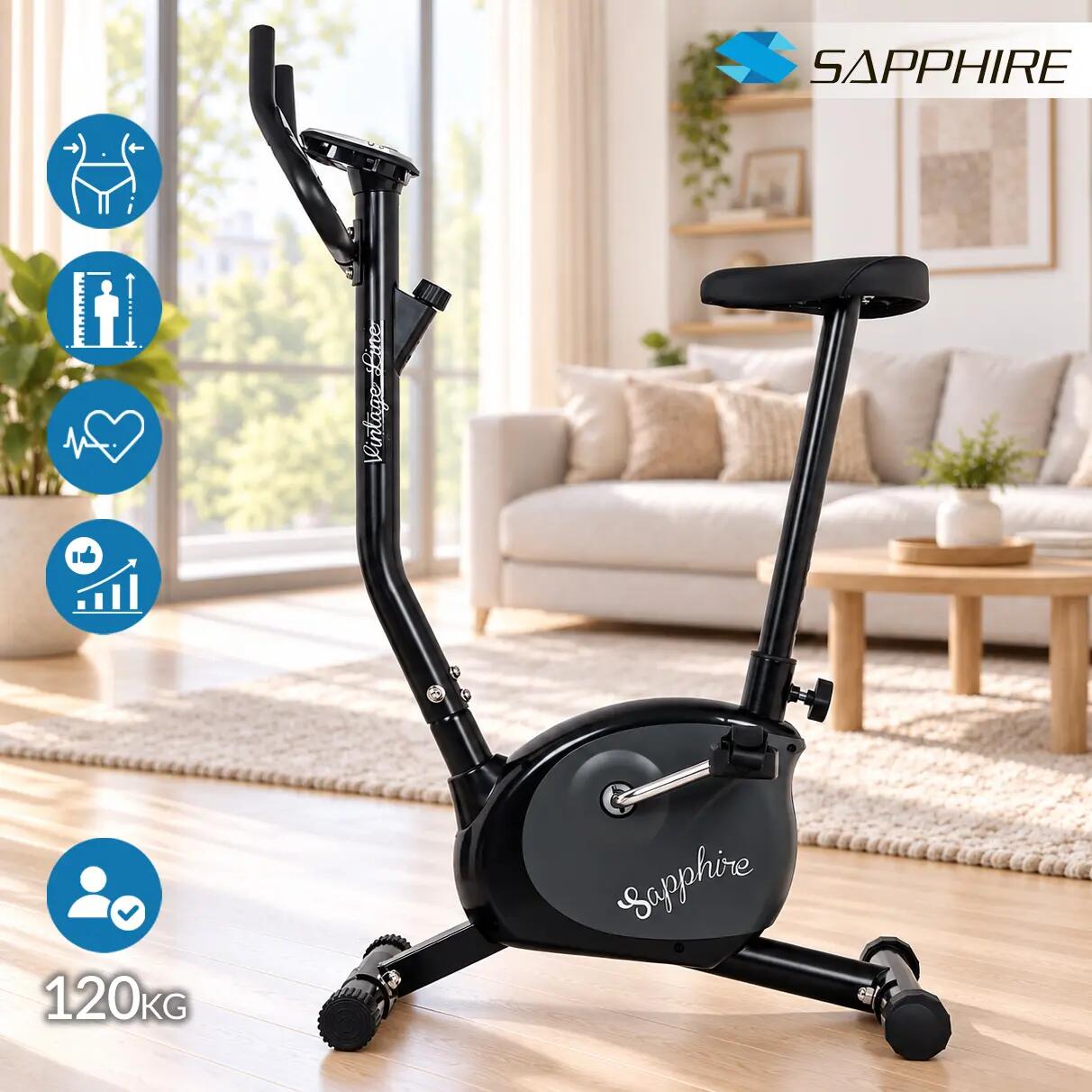 Rower treningowy stacjonarny Sapphire Vintage pionowy pomiar pulsu 3/9