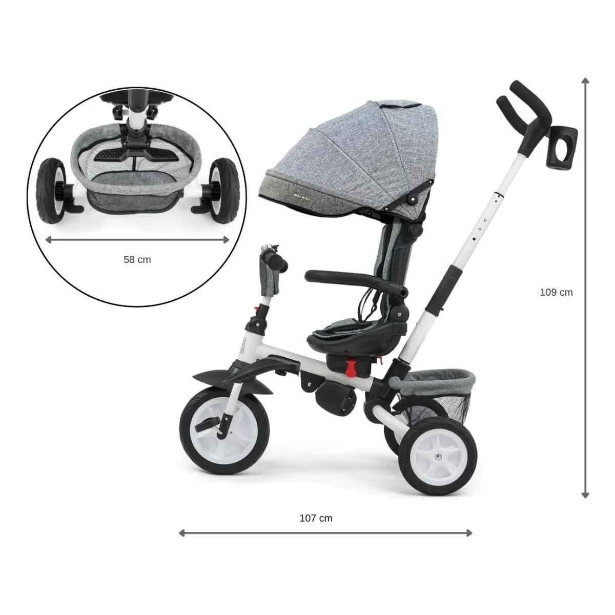 Tricycle - Enfants - Siège 360°, Poignée télescopique - Gris 3/4