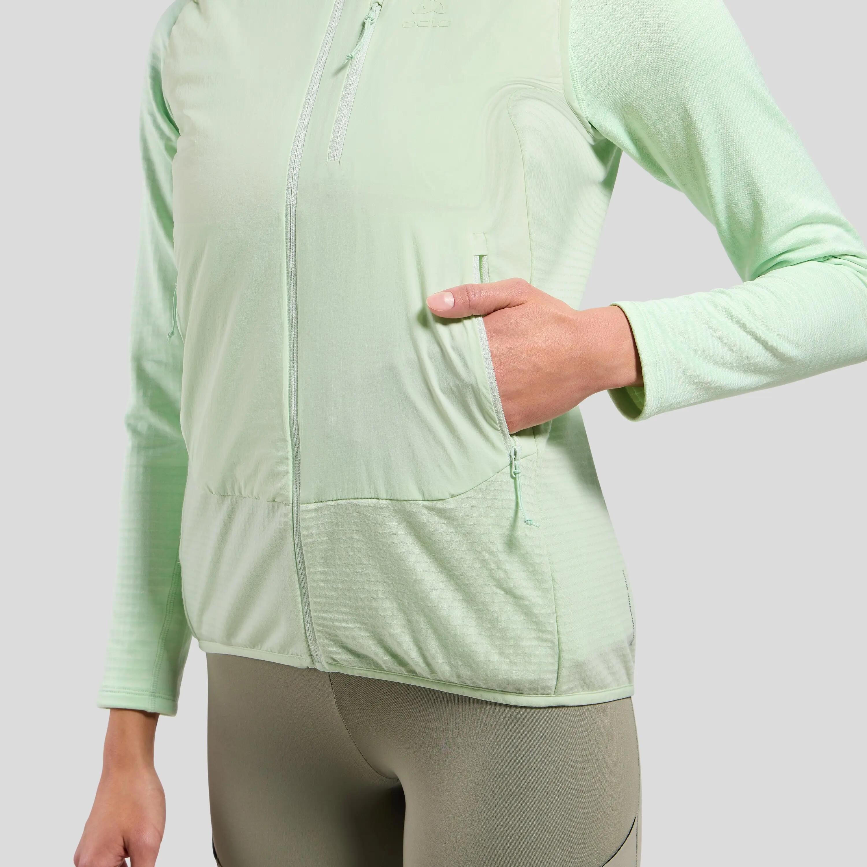 Damen Odlo Ascent Hellgrün Ärmellose Hybrid Jacke 5/8